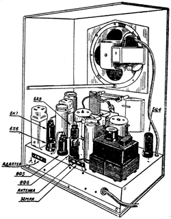 Расположение ламп и деталей на шасси приемника '6Н-1'