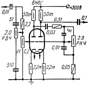 Схема применения лампы 6Н8С в каскаде тонкоррекции усилителя низкой частоты